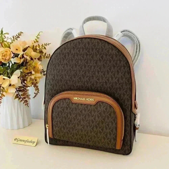 NWT Michael Kors Jaycee Medium Zip Pocket Backpack Brown - Picture 2 of 10